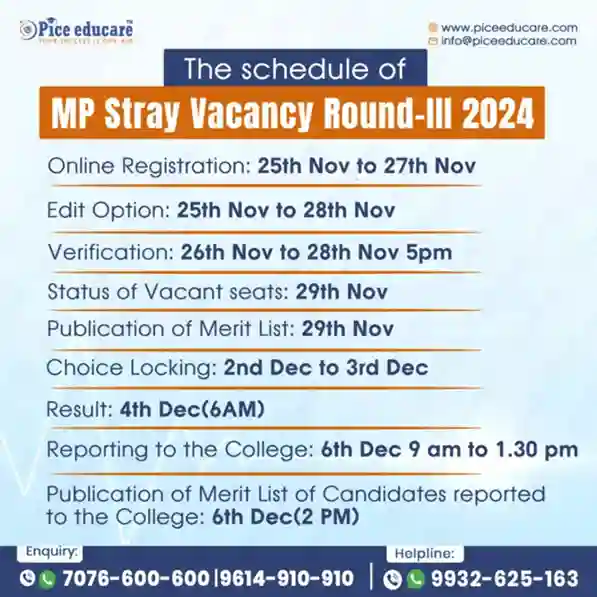 MP NEET UG Counseling 2024: Stray Vacancy Round-III Schedule Announced